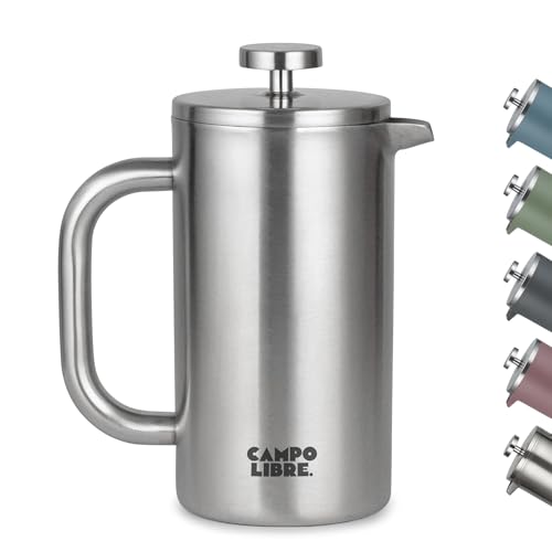 Campo Libre.® Giorgio. French Press I Kaffeebereiter aus doppelwandigem Edelstahl 0,6l I plastikfreie Kaffeepresse mit Thermofunktion inkl. Ersatzfilter I Kaffeezubereiter I 100% recycelter Edelstahl von Campo Libre.