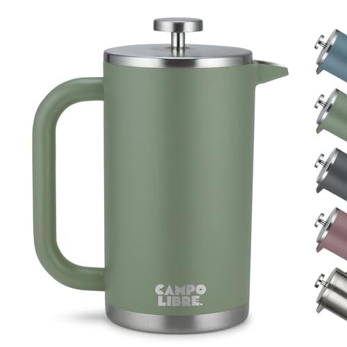 Campo Libre.® Giorgio. French Press I Kaffeebereiter aus doppelwandigem Edelstahl 1l I plastikfreie Kaffeepresse mit Thermofunktion inkl. Ersatzfilter I Kaffeezubereiter aus 100% recyceltem Edelstahl von Campo Libre.