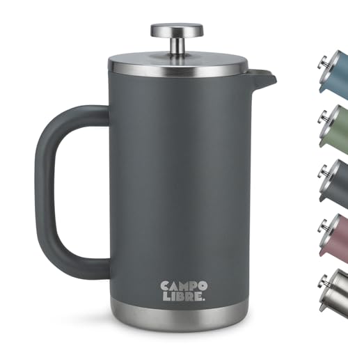 Campo Libre.® Giorgio. French Press I Kaffeebereiter aus doppelwandigem Edelstahl 0,6l I plastikfreie Kaffeepresse mit Thermofunktion inkl. Ersatzfilter I Kaffeezubereiter I 100% recycelter Edelstahl von Campo Libre.