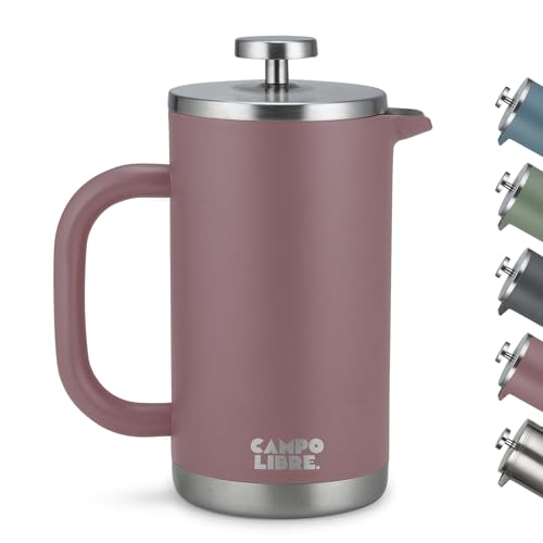 Campo Libre.® Giorgio. French Press I Kaffeebereiter aus doppelwandigem Edelstahl 0,6l I plastikfreie Kaffeepresse mit Thermofunktion inkl. Ersatzfilter I Kaffeezubereiter I 100% recycelter Edelstahl von Campo Libre.
