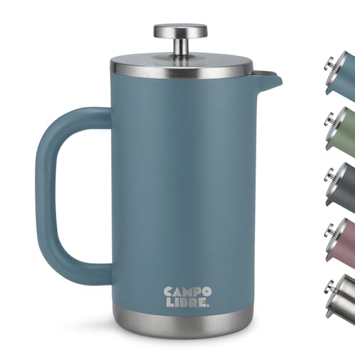 Campo Libre.® Giorgio. French Press I Kaffeebereiter aus doppelwandigem Edelstahl 0,6l I plastikfreie Kaffeepresse mit Thermofunktion inkl. Ersatzfilter I Kaffeezubereiter I 100% recycelter Edelstahl von Campo Libre.