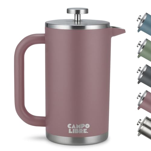Campo Libre.® Giorgio. French Press I Kaffeebereiter aus doppelwandigem Edelstahl 1l I plastikfreie Kaffeepresse mit Thermofunktion inkl. Ersatzfilter I Kaffeezubereiter aus 100% recyceltem Edelstahl von Campo Libre.