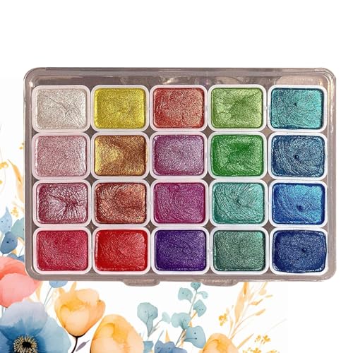Aquarellmalerei-Set Mit Aquarellpalette Und Stiften, Metallics Aquarellfarben Set, Metallische Aquarellfarben, Glitzer-Aquarellfarbe, Aquarellkasten Farbset Künstlerbedarf Für Erwachsene Und Kinder von Campsie
