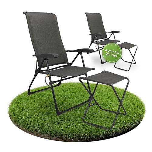 Camptime Allia Klappstuhl Set mit Beinauflage | Campingstuhl faltbar mit 5-Fach Verstellbarer Rückenlehne | Gartenstuhl leicht & stabil bis 130kg (2X Stuhl + 2X Beinauflage) von Camptime