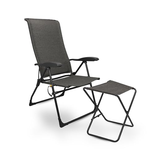 Camptime Klappstuhlset Allia mit Beinauflage | Campingstuhl faltbar mit 5-Fach Verstellbarer Rückenlehne für Garten, Balkon & Camping | Gartenstuhl leicht & stabil bis 130kg, Integrierte Rückentasche von Camptime