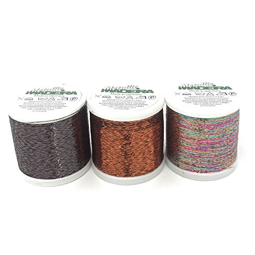 Camtiac Madeira Beilaufgarn sehr feines metallisiertes Beilaufgarn Farben: Schwarz - Kupfer - Multicolor 3x1000 Meter Snapspule von Camtiac
