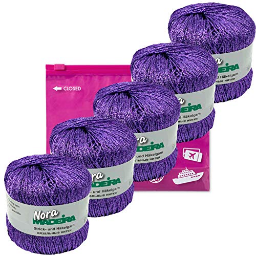 Häkelgarn Glitzergarn Strickgarn metallisiertes Haekelgarn Madeira Nora 5x25g Farbe 311 lila von Camtiac