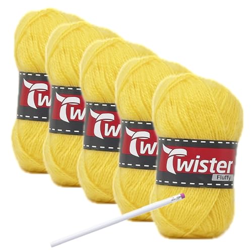 Camtiac Twister-Fluffy Häkelgarn super weiches Strickgarn Farbe: Gelb-22 5x50g von Camtiac