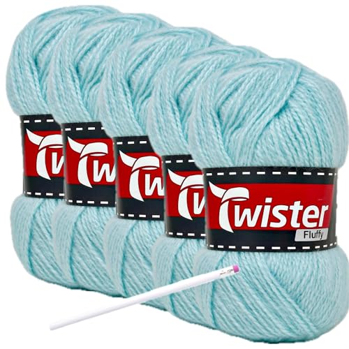 Camtiac Twister-Fluffy Häkelgarn super weiches Strickgarn Farbe: Mint-61 5x50g von Camtiac
