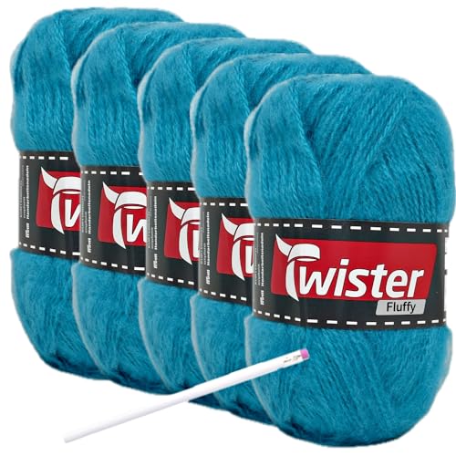 Häkelgarn Twister-Fluffy 5x50g super weiches Häkelgarn Strickgarn petrol von Camtiac