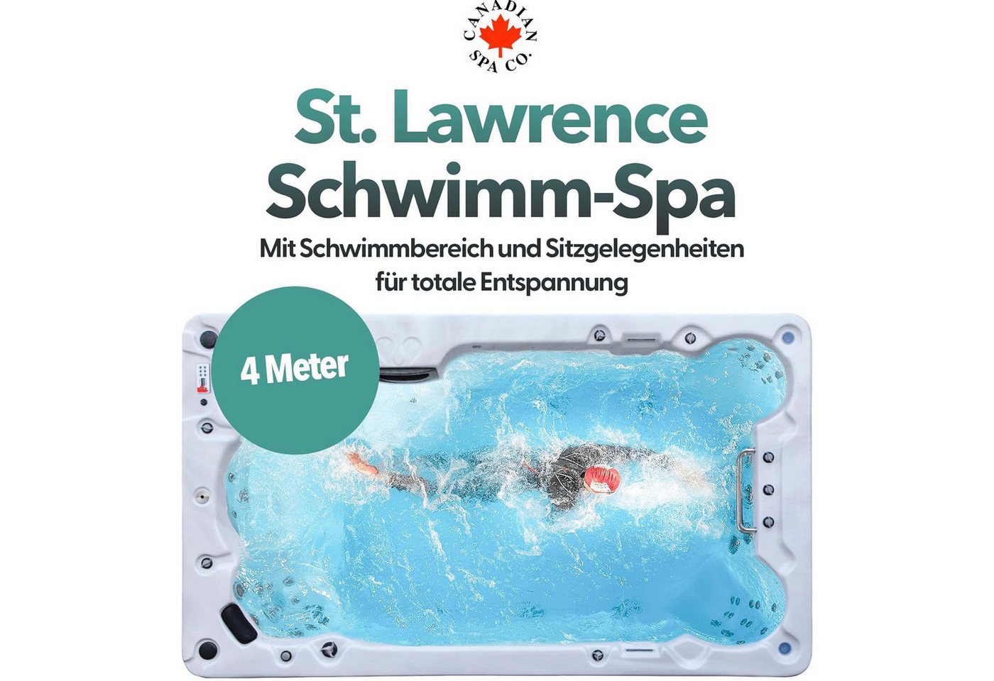 Canadian Spa GmbH Whirlpool St. Lawrence 4m Swim Spa, 390 cm x 228 cm, für 3 Personen, Inkl. UV & Ozon von Canadian Spa GmbH