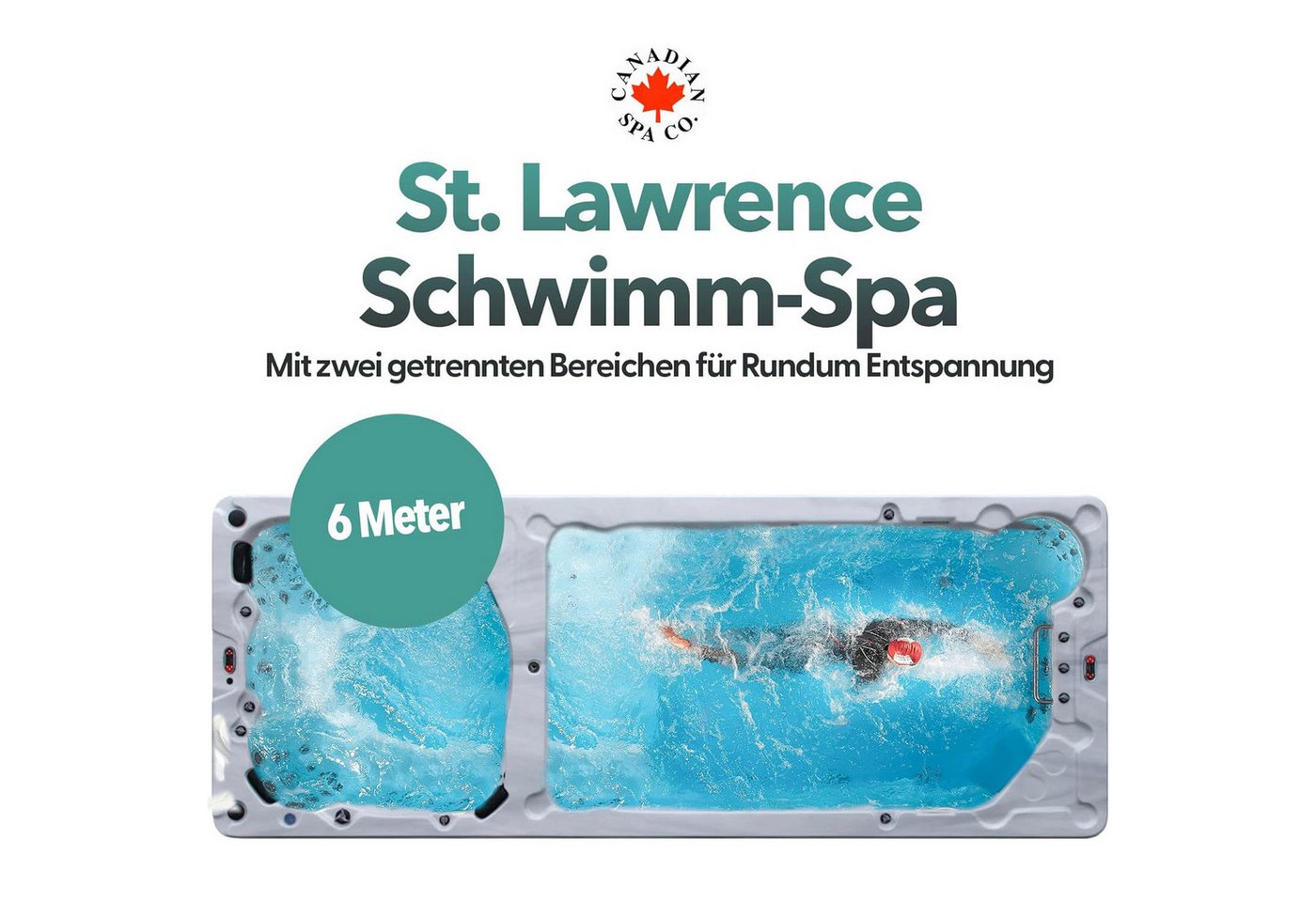 Canadian Spa GmbH Whirlpool St. Lawrence 6m Swim Spa, 594 cm x 228 cm, für 7 Personen, Inkl. UV & Ozon von Canadian Spa GmbH