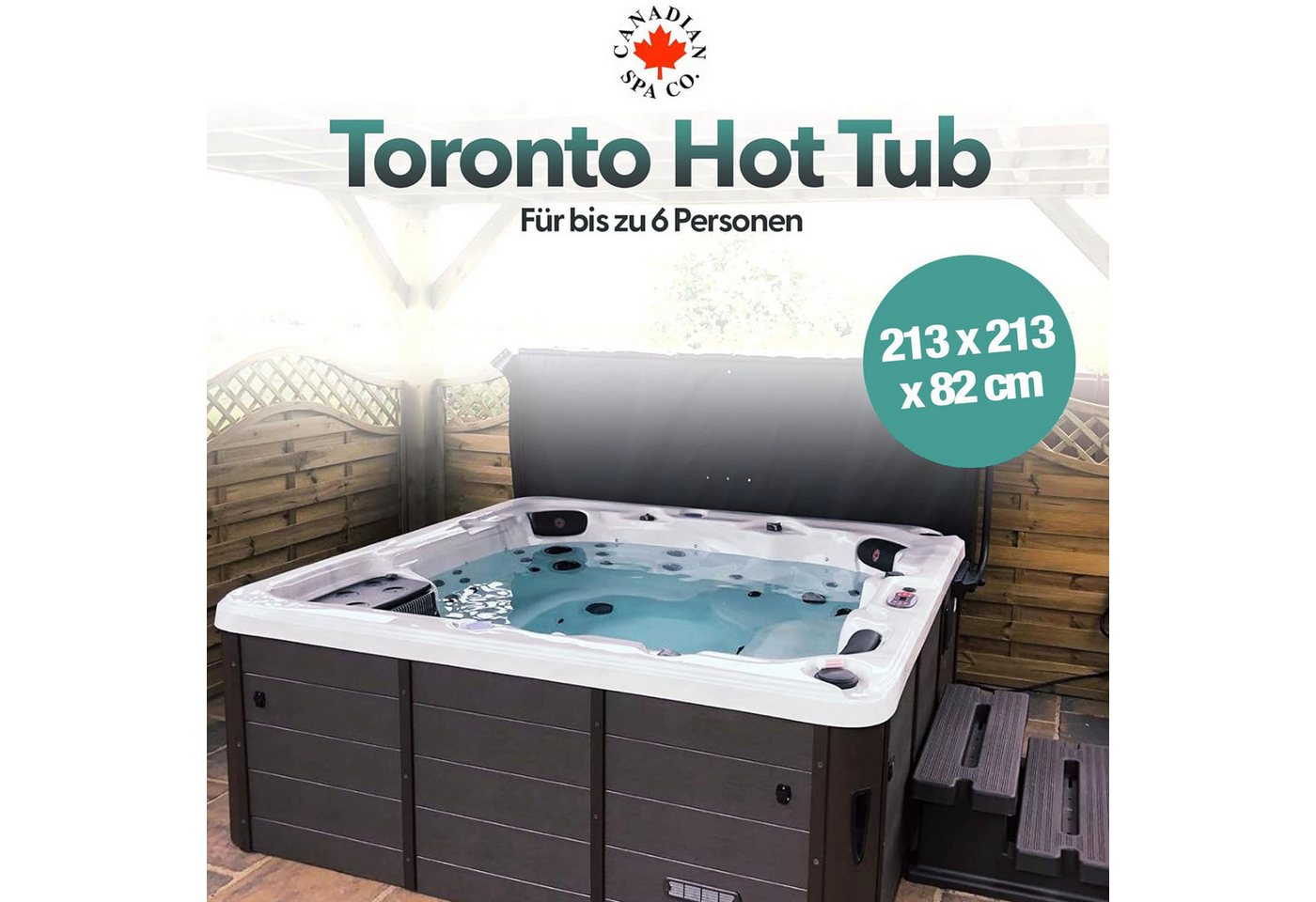 Canadian Spa GmbH Whirlpool Toronto UV, 213 cm x 213 cm, für 6 Personen, Inkl. UV & Ozon von Canadian Spa GmbH