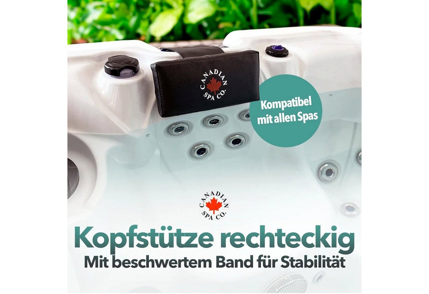 Canadian Spa GmbH Whirlpoolsitz Kopfstütze - schwarz (Rechteckig), Beschwert, Universal für jeden Whirlpool, 28 cm lang, 12,7 cm breit. von Canadian Spa GmbH