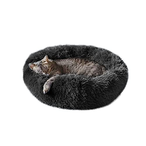 CanadianCat Company | Flauschiges Plüschbett für Katzen | Katzenbett Donut | ca. 60 x 60 x 20 cm | waschbar Katzenschlafplatz Katzenkissen Katzenkorb rund dunkelgrau von CanadianCat Company