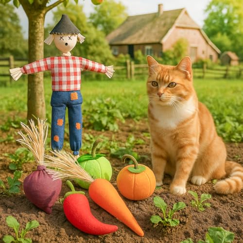 CanadianCat Company | 6er Set Katzenspielzeug - Obst, Gemüse & Vogelscheuche mit Katzenminze | handgefertigte Duftlkissen für Katzen, Catnip von CanadianCat Company
