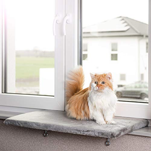 CanadianCat Company | CanadianCat Company | Katzen Fensterliege groß Katzenbett Fensterbank - Snuggly Place Large in hellgrau - Flauschiges Fensterbrett Katze waschbar | ca. 75 x 35 cm von CanadianCat Company