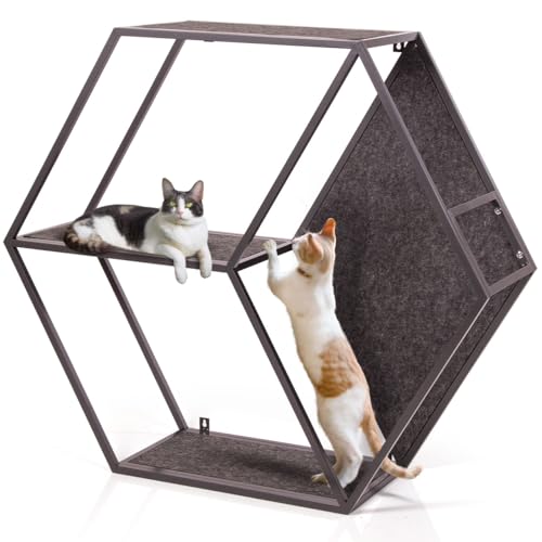 CanadianCat Company | Katzenmöbel HexaCat - Katzenregal/Kratzbaum Industrial-Design - Kletterwand aus Metall mit Filzflächen | grau | 120 x 104 x 35 cm von CanadianCat Company