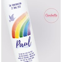 Konfirmationskerze Kommunionskerze Mit Regenbogen Und Spruch von CanbellaKerzen