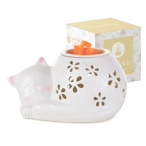 Candeldo Elektrische Duftlampe für Wachs Katzendeko: Keramik Duftlampen Elektrisch Katze Deko Lustige Geschenke für Katzenliebhaber Wachslampe Geschenk Frauen Mama Freundin von Candeldo