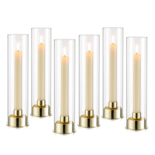 Candeldo Kerzenständer Gold Kerzenhalter Glas: Kerzenleuchter 6 Stück Windlicht Stabkerzenhalter mit Glaszylinder Hochzeit Vintage Kerzenhalter für Stabkerzen Weihnachten Tischdeko von Candeldo