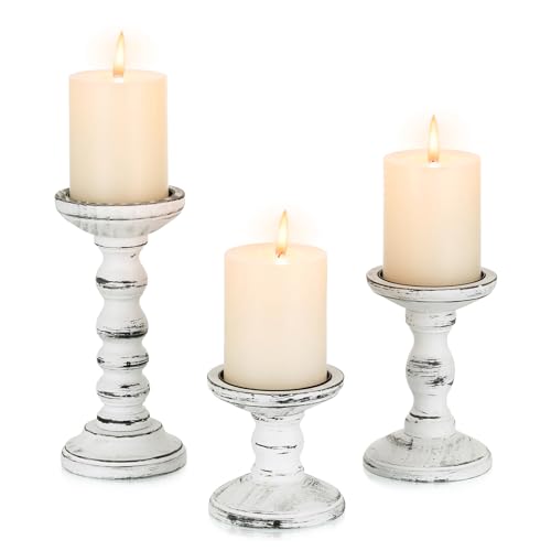 Candeldo Kerzenständer Holz Vintage Deko: 3 Stück Kerzenhalter Stumpenkerzen Wohnzimmer Tischdeko Groß Kerzenständer Dekoration Esstisch Weihnachten (schwarz + weiß) von Candeldo