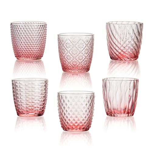 Candeldo Teelichthalter Teelichtgläser Deko Rosa: Tischdeko 6 Stück Windlicht Glas Outdoor Kerzenglas Vintage Teelichtglas für Hochzeit Garten Wohnzimmer Tisch Balkon von Candeldo