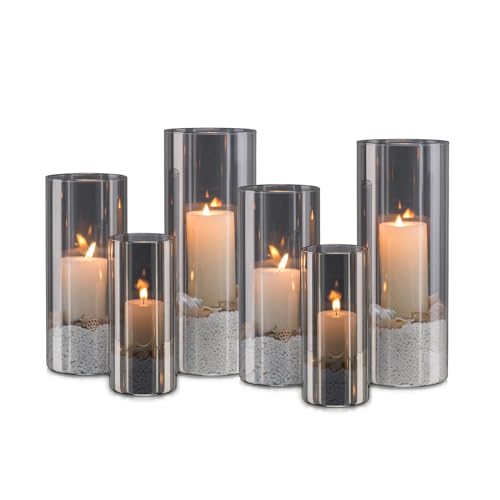 Candeldo Windlicht Glas Glaszylinder Kerzenständer: 6er Set Windlicht Outdoor Schwarz Kerzenhalter Groß Deko Tisch Wohnzimmer Garten Vase Modern Windlichter Draußen und Drinnen Stumpenkerze Teelicht Candeldo Windlicht Glas Glaszylinder Kerzenständer: 6er Set Windlicht Outdoor Schwarz Kerzenhalter Groß Deko Tisch Wohnzimmer Garten Vase Modern Windlichter Draußen und Drinnen Stumpenkerze Teelicht von Candeldo