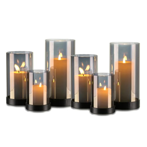 Candeldo Windlicht Glas Glaszylinder Windlichter: 6er Set Windlicht Outdoor Schwarz Metall Kerzenhalter Deko Tisch Wohnzimmer Garten Modern Windlichter Draußen und Drinnen Teelicht von Candeldo
