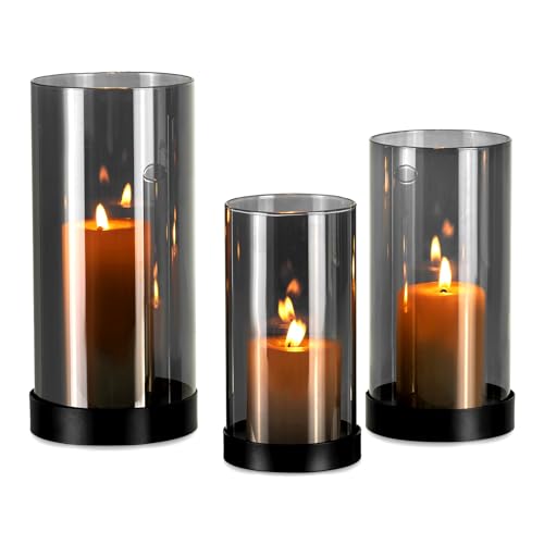 Candeldo Windlicht Glas Windlichter Outdoor: 3er Set Windlicht Schwarz Metall Kerzenhalter Glaszylinder Deko Tisch Wohnzimmer Garten Vase Modern Windlichter Draußen und Drinnen Teelicht Stumpenkerze Candeldo Windlicht Glas Windlichter Outdoor: 3er Set Windlicht Schwarz Metall Kerzenhalter Glaszylinder Deko Tisch Wohnzimmer Garten Vase Modern Windlichter Draußen und Drinnen Teelicht Stumpenkerze von Candeldo