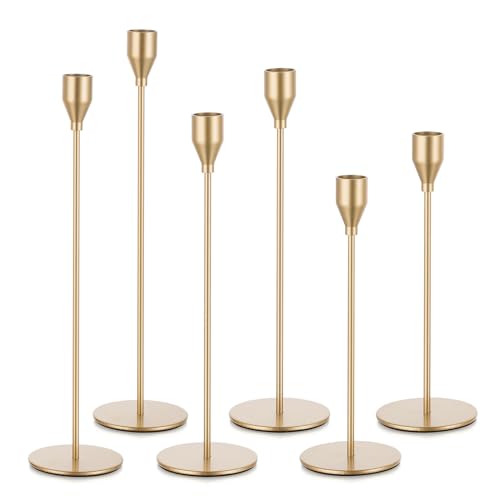 Candeldo Kerzenständer Gold Kerzenhalter Metall: 6er Set Stabkerzenhalter Kerzenleuchter Hochzeit Vintage Kerzenhalter Hoch für Stabkerzen Deko Weihnachten Tisch von Candeldo
