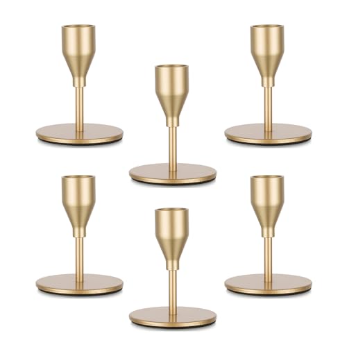 Kerzenständer Metall Kerzenhalter Gold Stabkerzenhalter: Candeldo 6er Set Kerzenhalter für Stabkerzen Kerzenleuchter Vintage Tisch Deko Hochzeit Weihnachten (Mattgolden) von Candeldo