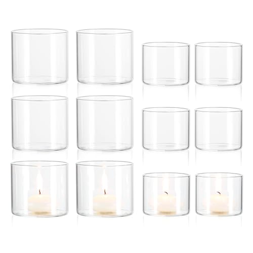 Teelichthalter Teelicht Glas Teelichtgläser Kerzengläser: Candeldo 12 Stück Windlicht Klein Teelichter Deko für Weihnachten Hochzeit Adventskranz von Candeldo