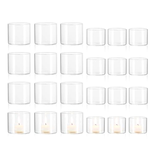 Teelichthalter Teelicht Glas Teelichtgläser Kerzengläser: 24 Stück Windlicht Klein Teelichter Deko für Weihnachten Adventskranz Hochzeit von Candeldo