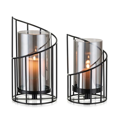 Windlicht Kerzenständer Schwarz Deko Modern: Candeldo 2er Set Kerzenhalter Metall Windlicht Outdoor Tischdeko Wohnzimmer Badezimmer Garten Windlichter Draußen und Drinnen für Stumpenkerze Teelicht von Candeldo