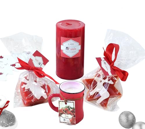 Candele D'Aurora Weihnachten Set bestehend aus roter Herzkerze, rote Sternkerze, rote Kerze in roter Tasse, große rote Kerze, rote Laternen Set von Candele D'Aurora