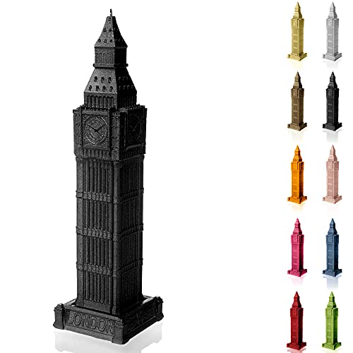 Candellana Handmade Big Ben Kerze Geschenk- Lustig - Dekorative Kerze - Home Décor - Geschenke für Freunde - Baumwolle Docht - Brenndauer 70h - Black Metallic Kerze von Candellana