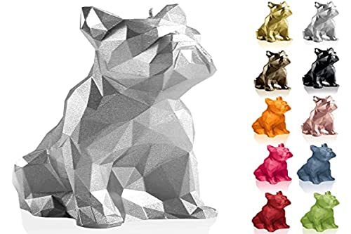 Candellana Handmade Bulldog Low-Poly Kerze Geschenk- Lustig - Dekorative Kerze - Home Décor - Geschenke für Freunde - Baumwolle Docht - Brenndauer 24h - Silber Kerze von Candellana