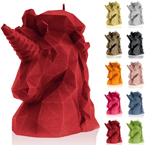 Candellana Handmade Unicorn Low-Poly Kerze Geschenk- Lustig - Dekorative Kerze - Home Décor - Geschenke für Freunde - Baumwolle Docht - Brenndauer 74h - Red Kerze von Candellana