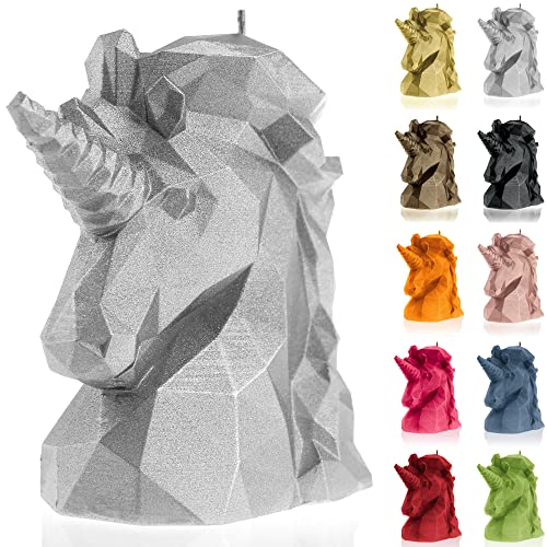 Candellana Handmade Unicorn Low-Poly Kerze Geschenk- Lustig - Dekorative Kerze - Home Décor - Geschenke für Freunde - Baumwolle Docht - Brenndauer 74h - Silver Kerze von Candellana