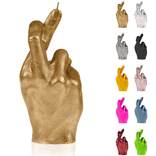 Candellana Kerze Gekreuzte Finger | Höhe: 19,4 cm | Klassisches Gold | Brennzeit 30h | Kerzengröße gleicht 1:1 Einer realen Hand | Handgefertigt in der EU, 194x90x90 von Candellana