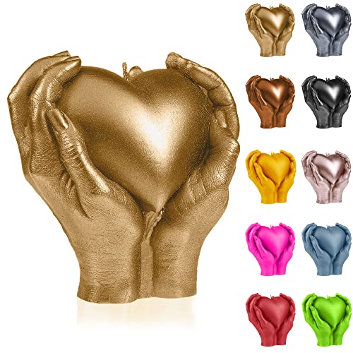 Candellana Kerze Herz Hand | Höhe: 16 cm | Klassisches Gold | Brennzeit 35h | Kerzengröße gleicht 1:1 einer realen Hand | Handgemacht in der EU, 160x160x75 mm von Candellana
