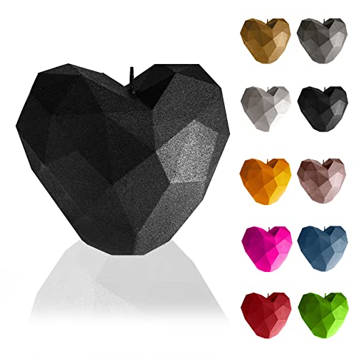 Candellana Kerze Herz Low Poly Schwarz Metallisch | Handgefertigt in der EU, 7,8 x 8 x 9 cm, 5903104880521 von Candellana