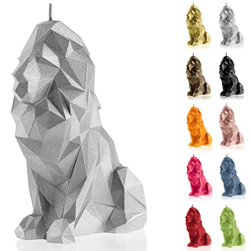 Candellana Handmade Lion Low-Poly Kerze Geschenk- Lustig - Dekorative Kerze - Home Décor - Geschenke für Freunde - Baumwolle Docht - Brenndauer 74h - Silver Kerze von Candellana