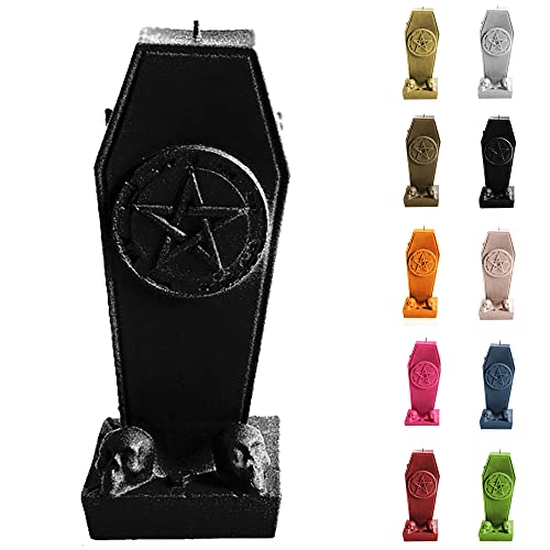 Candellana Kerze Sarg mit Pentagramm | Höhe: 17 cm | Schwarz Metallic | Brennzeit 35h | Halloween | Handgefertigt in der EU, 170x75x70 mm, 5902841363113 Candellana Kerze Sarg mit Pentagramm | Höhe: 17 cm | Schwarz Metallic | Brennzeit 35h | Halloween | Handgefertigt in der EU, 170x75x70 mm, 5902841363113 von Candellana