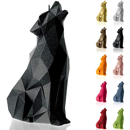 Candellana Handmade Wolf Low-Poly Kerze Geschenk- Lustig - Dekorative Kerze - Home Décor - Geschenke für Freunde - Baumwolle Docht - Brenndauer 35h - Black Metallic Kerze von Candellana