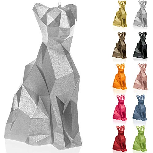 Candellana Handmade Cat Low-Poly Kerze Geschenk- Lustig - Dekorative Kerze - Home Décor - Geschenke für Freunde - Baumwolle Docht - Brenndauer 35h - Silver Kerze von Candellana