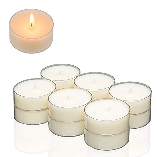 Candelo 12er Set Hochwertige Jumbo Teelichter Ambiente – XXL Kerzen Teelichte - ohne Duft Weiß - Kunststoff Hülle - 2,3 x 5,5cm je Teelicht - 8 Std Brenndauer von Candelo