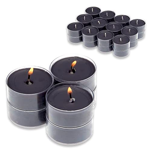 Candelo 24er Set Duft Kerzen Ambiente – Duftteelichter Black Rose - Teelichter Schwarz - Teelicht in Kunststoff Hülle je 3,8x1,7cm - 4 Std Brenndauer von Candelo