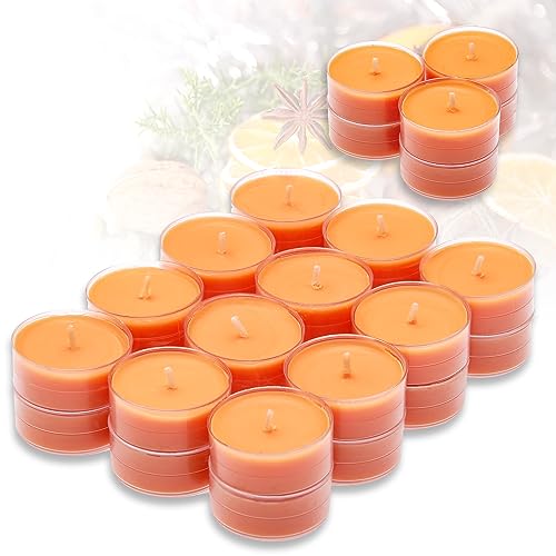 Candelo 24er Set Duft Kerzen - Duftteelichter Winterorange - Teelicht in Kunststoff Hülle je 1,7 x 3,8cm - 4 Std Brenndauer - Teelichter in Orange von Candelo